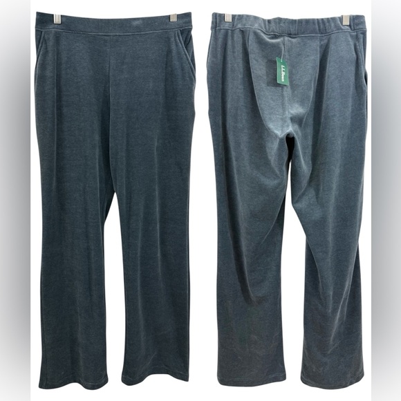 L.L. Bean Pants - L.L.Bean Velvet Pull On Pants Storm Blue Elastic Waist Drawstring Straight Leg M